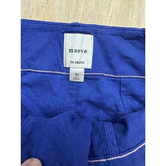 Maeve Anthropologie The Colette Pants NWTs $138 Sz 31 Linen Blend Blue Wide Leg - Picture 2 of 6